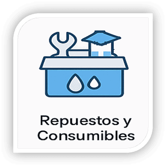 Icono que representa el suministro de repuestos y consumibles para instalaciones de tratamiento de agua.